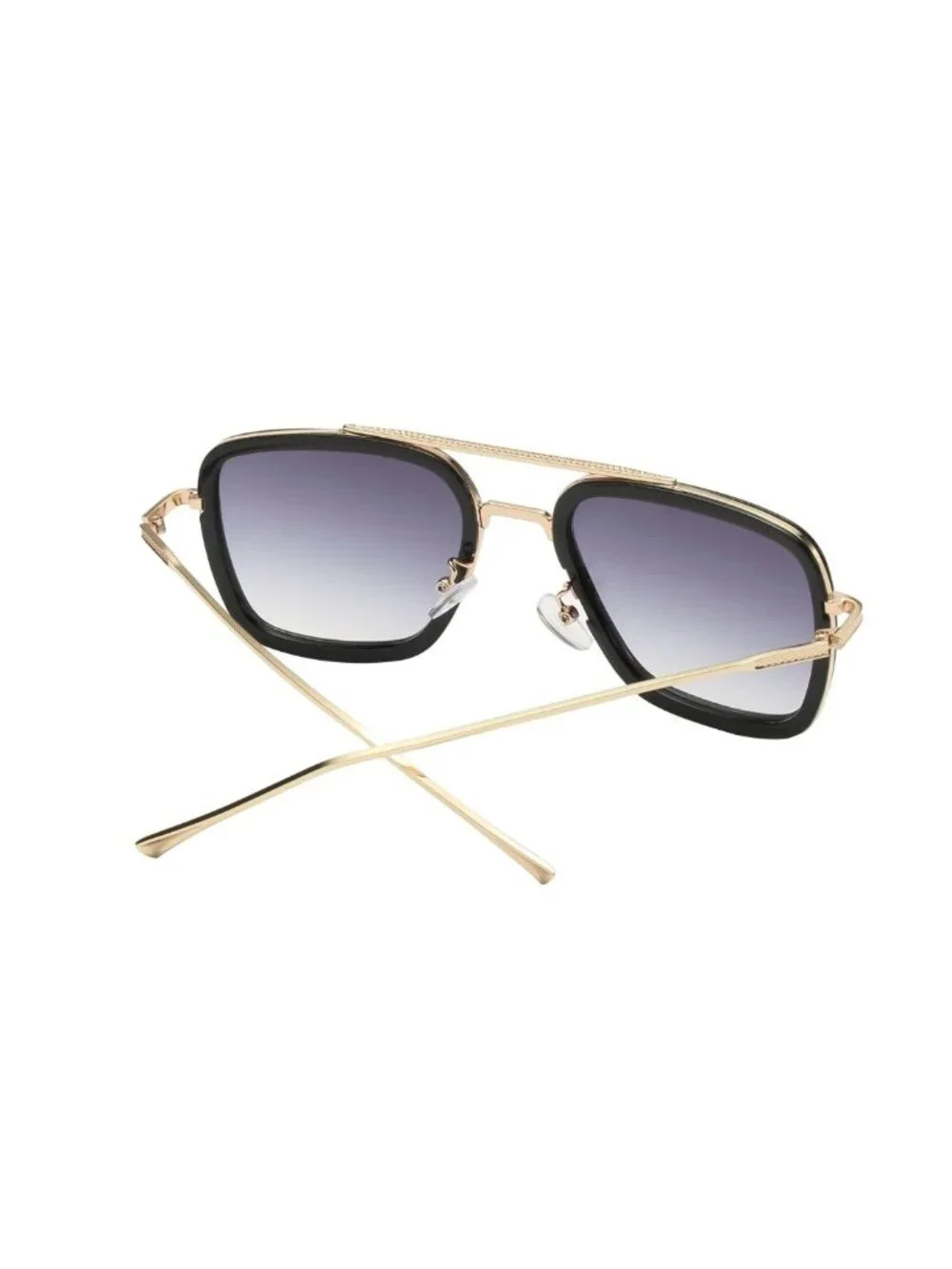 Square Aviator Unisex Sunglasses With Gold Frame And Gradient Black/Grey Lenses